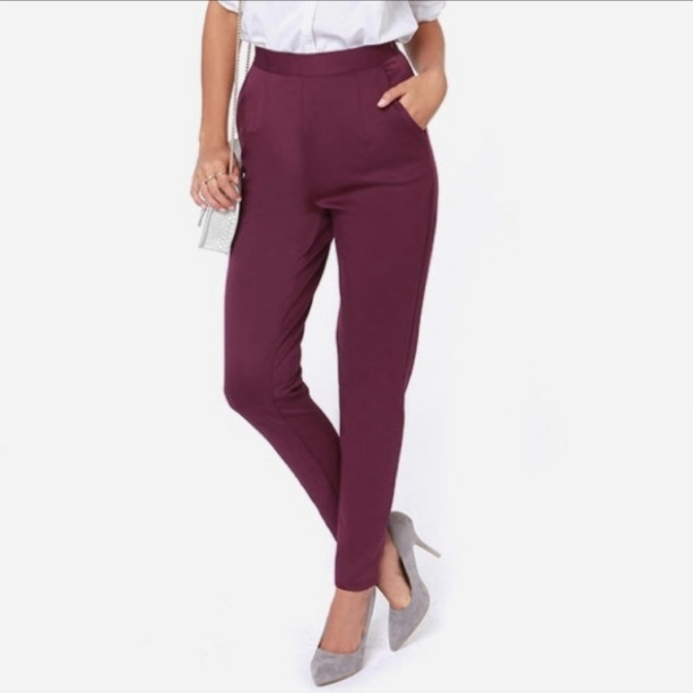 Lulu’s Fantastic Phantom Burgundy High Waist Pant